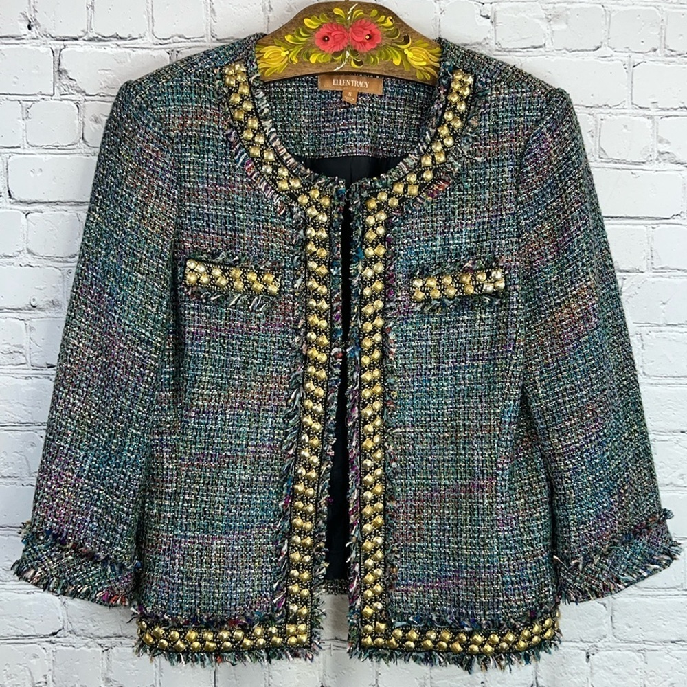 ELLEN TRACY Tweed Jacket w/Embellishments Size 8